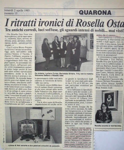 Quarona 1993 - articolo mostra corredi