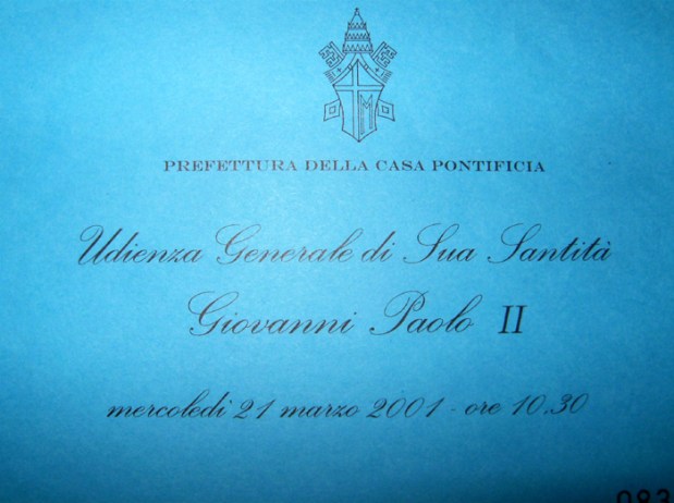 invito Udienza da Papa Giovanni Paolo II – 21 marzo 2001
