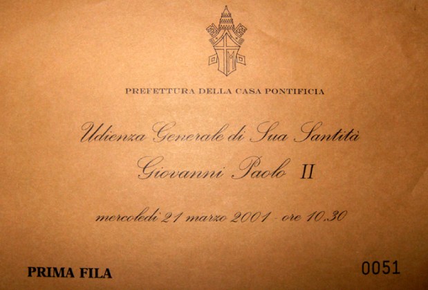 invito Udienza da Papa Giovanni Paolo II – 21 marzo 2001