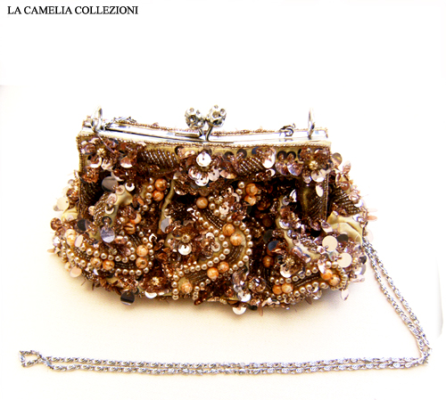 pochette con tracolla argento con paillettes oro rame e argento - la camelia collezioni