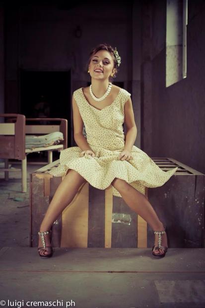 abito anni 50 color panna a pois - la camelia collezioni