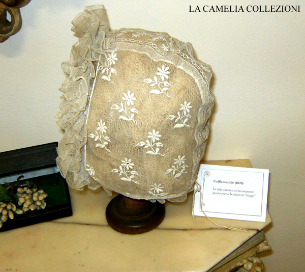 cuffia nuziale -in tulle epoca 1870 - la camelia collezioni