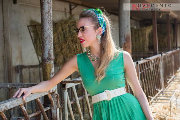 moda anni  50 60 - vestito anni 50 60 verde menta e accessori - la camelia collezioni