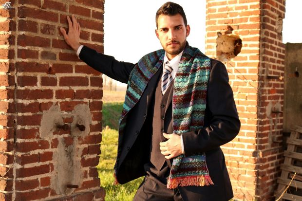 dandy - completo elegante blu scuro con gilet e sciarpa missoni - la camelia collezioni