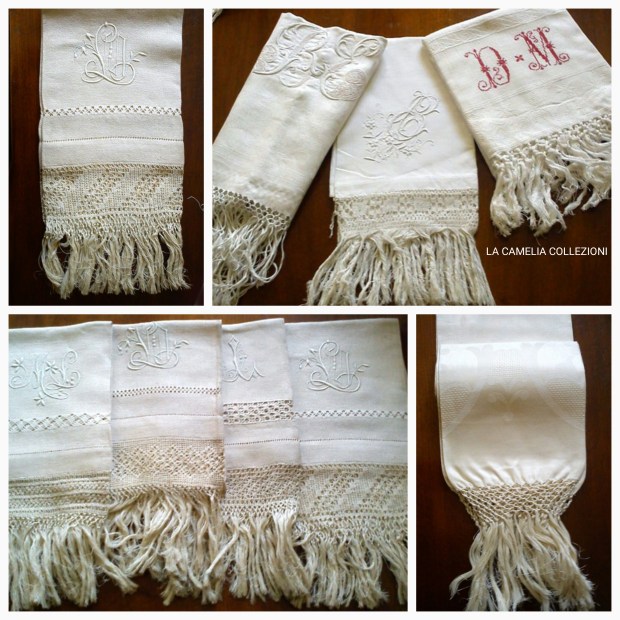 Asciugamani antichi e d epoca- asciugamani ricamati- asciugamani con frangia- la camelia collezioni