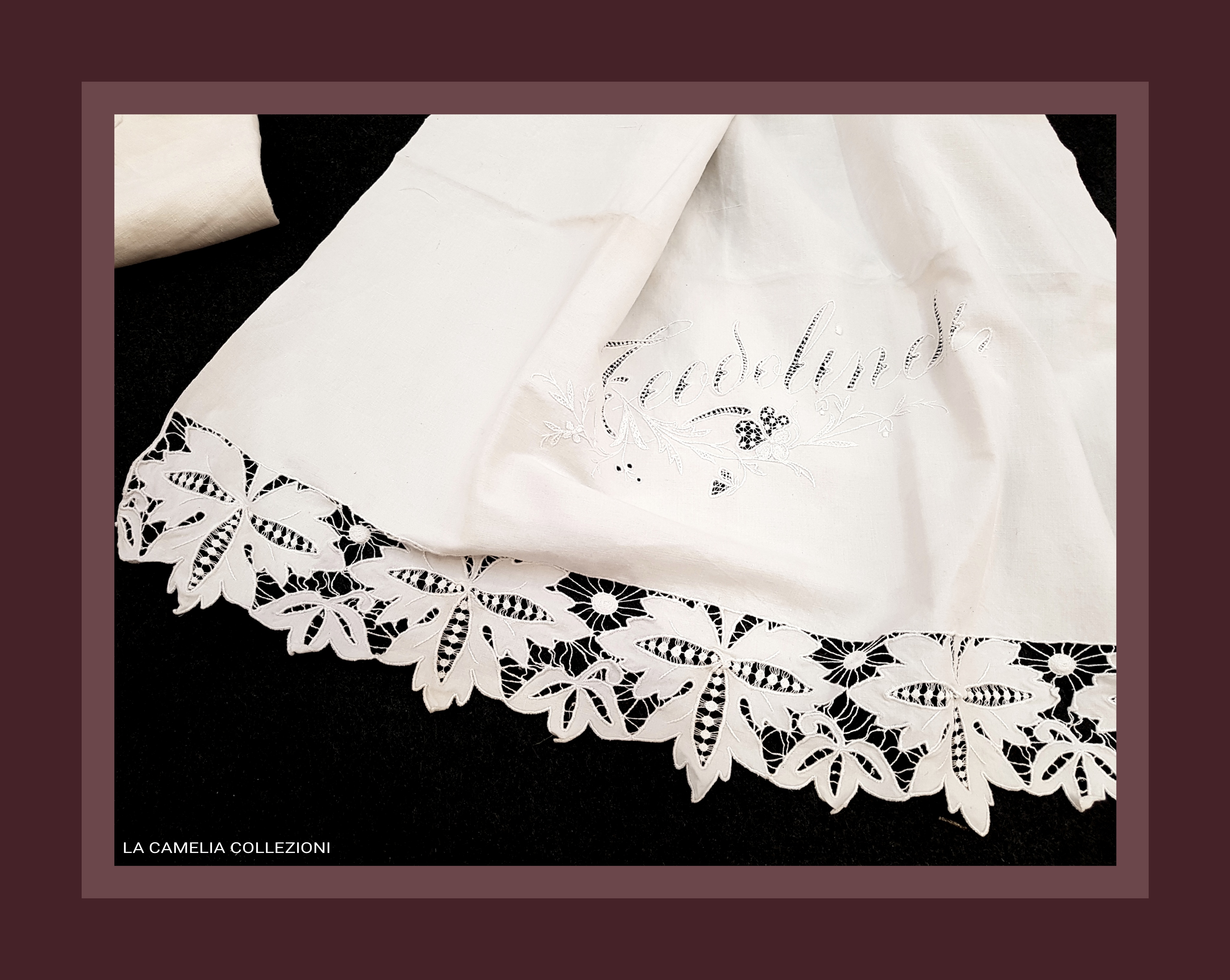 Asciugamani d epoca ricamo teodolinda-la camelia