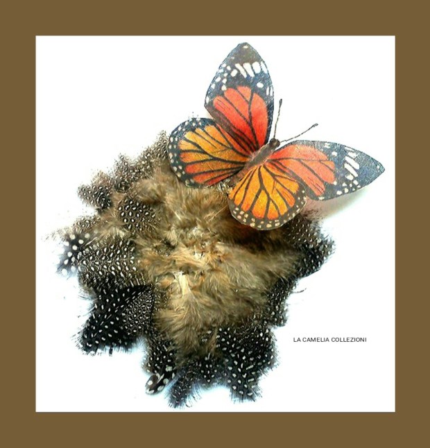Piuma ornamentale Maron con farfalla- la camelia collezioni