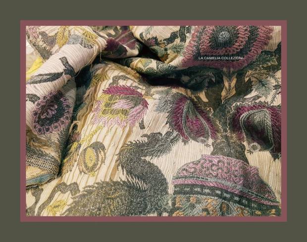 tessuto d'epoca in seta decoro ispirazione orientale - la camelia collezioni