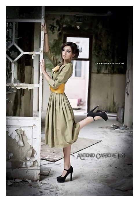 vestiti anni 50 per set - verde palude - la camelia collezioni