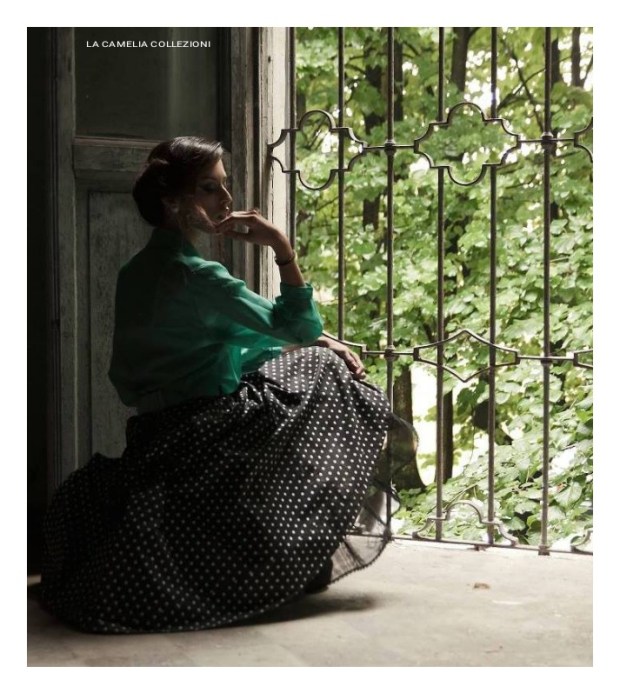 vestiti anni 50 - petrolio con gonna a pois - la camelia collezioni