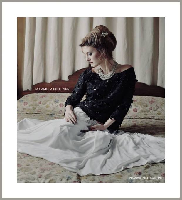 white dress - Corpetto gran soirèe in tessuto goffrato e applicazioni jaiss -la camelia collezioni