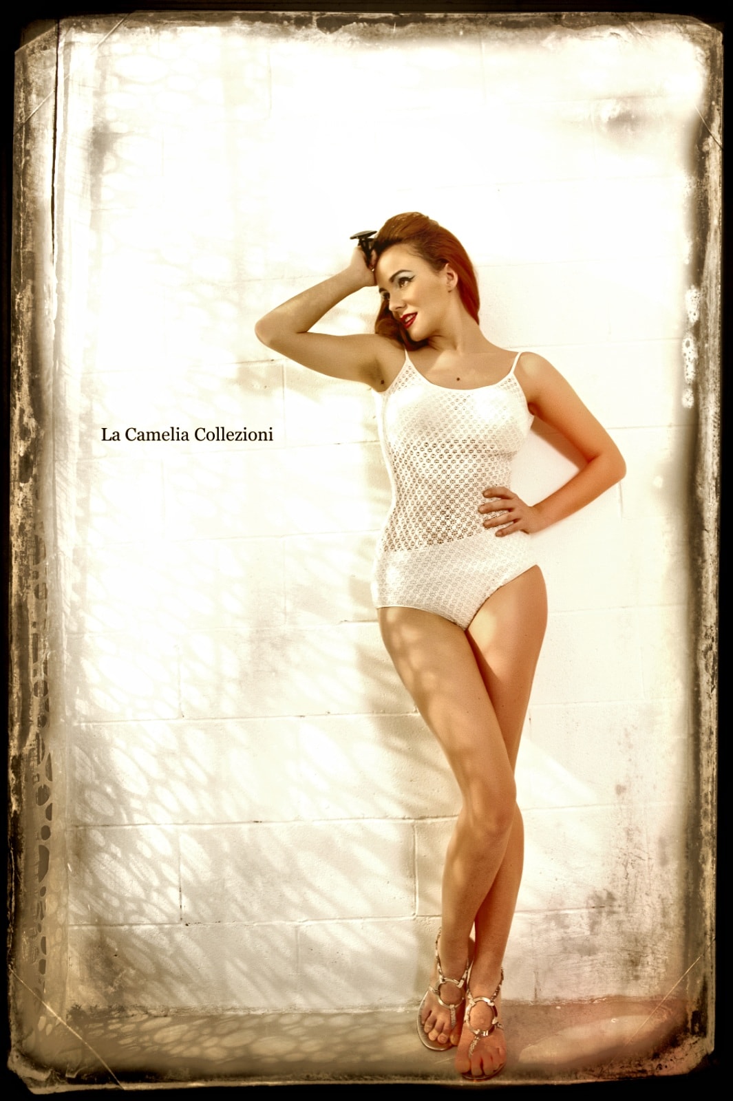 vintage swimwear - originale anni 50 in lastex bianco - la camelia collezioni