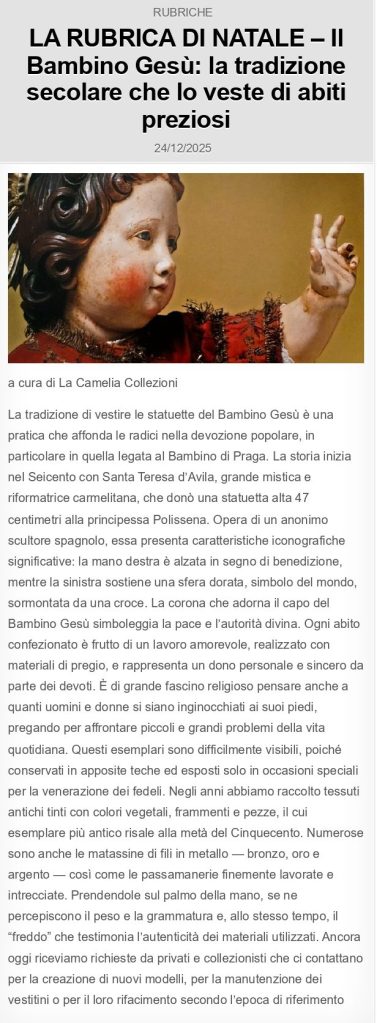 Da oggi, 24 Dicembre fino al 7 Gennaio 2026  solo nella versione on line 📝 Questa settimana il tema della nostra rubrica (n.51/2025) sul giornale " La Lomellina" è dedicato alla tradizione che veste il Bambino Gesù da secoli